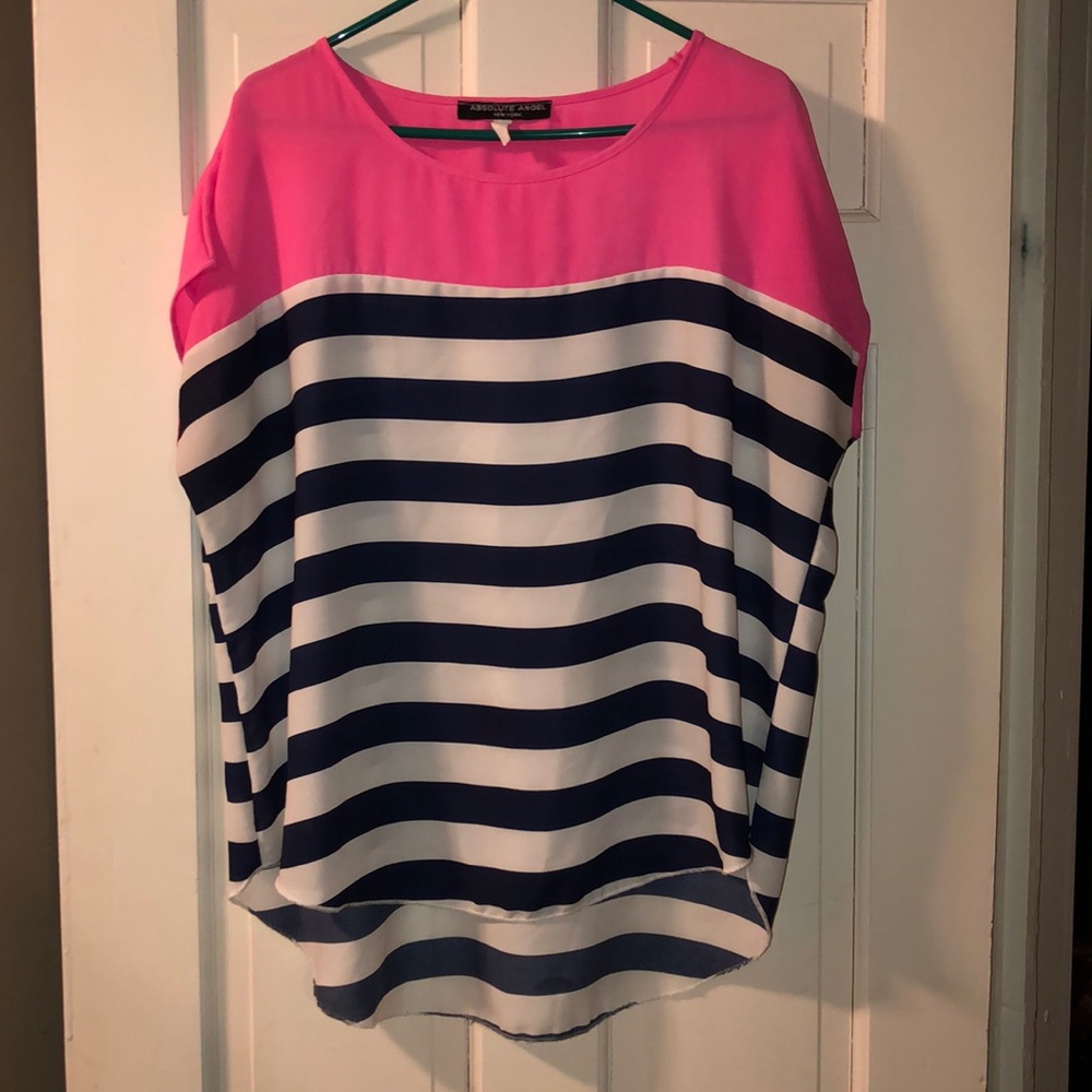 Hot pink, navy striped shirt
